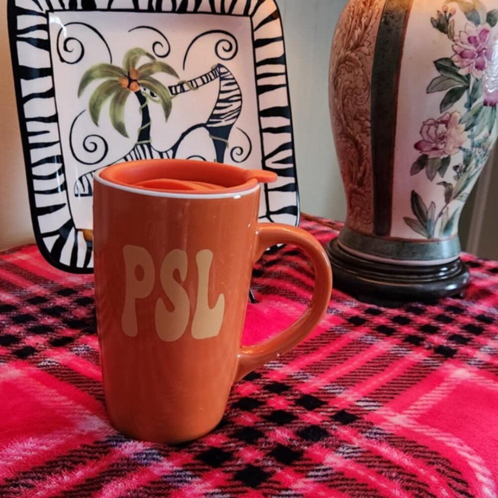 PSL Pumpkin Spice Latte Coffee Mug Tall With Top Orange Autumn Fall